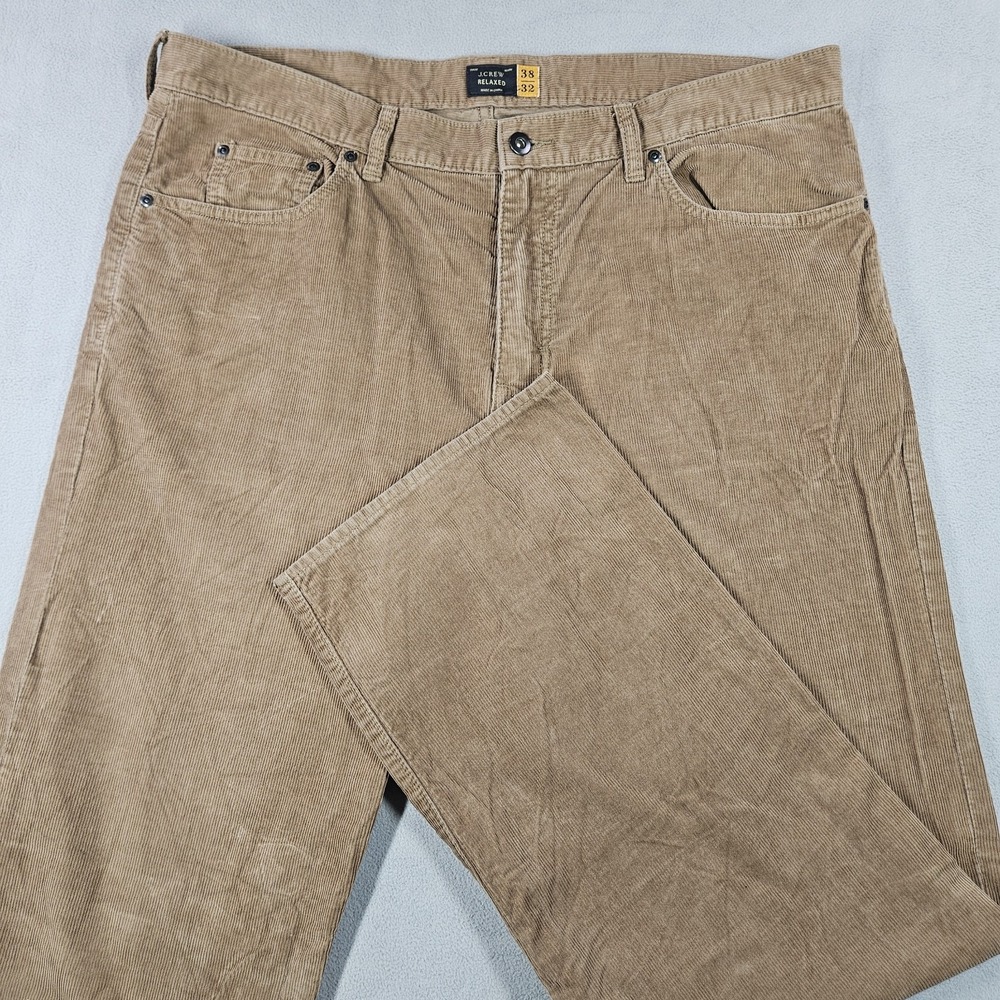 J.Crew Corduroy Pants Men's 38x32 Brown Cotton Flat Front Casual Relaxed Fit
